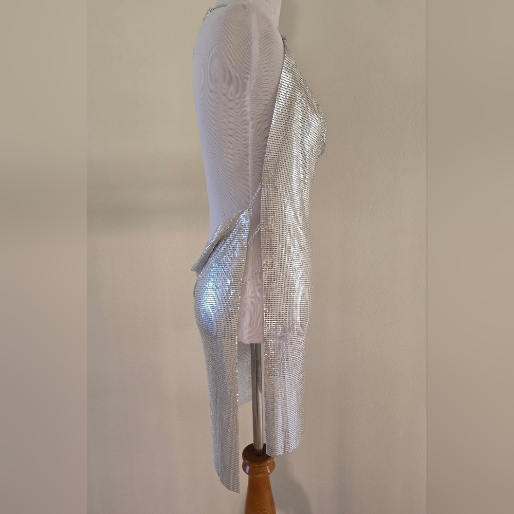 Sexy Silver Backless Metal Mini Dress - Picture 2 of 3